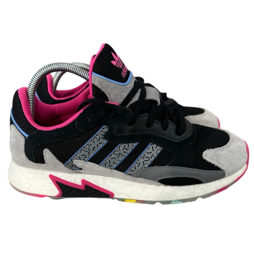 Men’s Adidas Originals Tresc Run Boost Sneakers Black, Gray & Pink, Size 9.5 W.
